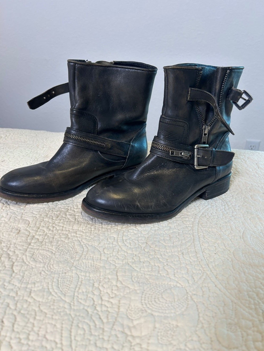 Treasure & Bond Black Leather Zip & Buckle Ankle Boots